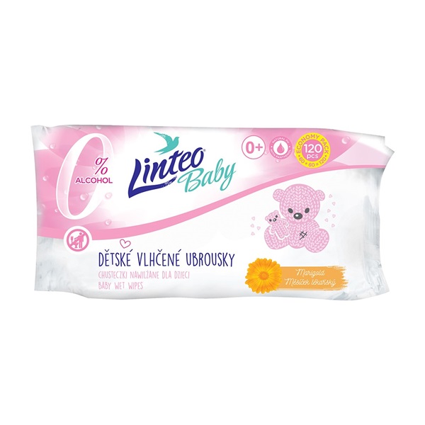 Dětské vlhčené ubrousky s měsíčkem lékařským Linteo Baby 120 ks Soft and cream