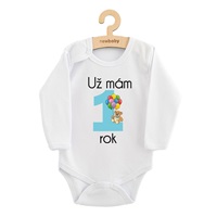 Body s potiskem New Baby Už mám 1 rok modré
