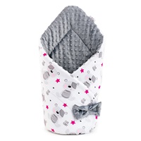 Oboustranná zavinovačka z Minky New Baby 75x75 cm teddy šedá hvězdičky růžové