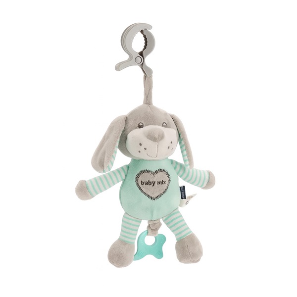 Edukační hrající plyšová hračka s klipem Baby Mix pes mátový
