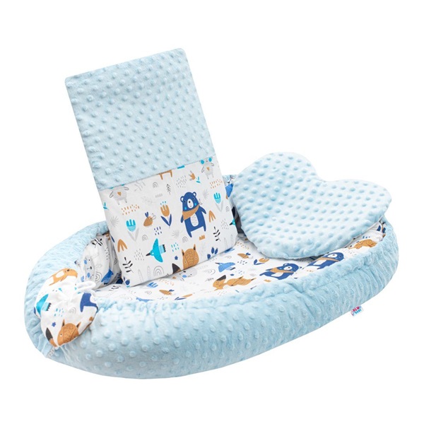 Luxusní hnízdečko s polštářkem a peřinkou New Baby z Minky modré