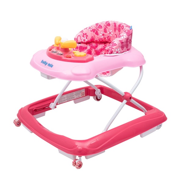 Dětské chodítko Baby Mix s volantem a silikonovými kolečky růžové