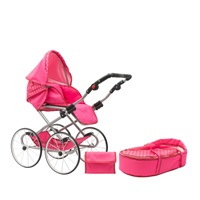 Dětský Retro kočárek pro panenky 2v1 New Baby Anetka růžový s puntíky