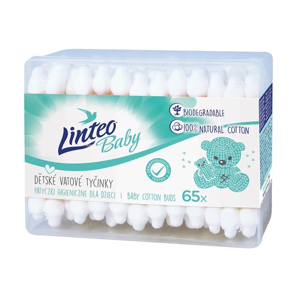 Papírové vatové tyčinky 100% natural Linteo 65 ks v boxu