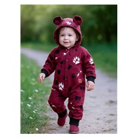 Kojenecký bavlněný overal s kapucí a oušky New Baby tlapka tmavě růžový