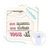 Body s potiskem New Baby 50% MAMINKA + 50% TATÍNEK - 100% JÁ růžové - dárkové balení