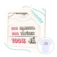 Body s potiskem New Baby 50% MAMINKA + 50% TATÍNEK - 100% JÁ růžové - dárkové balení