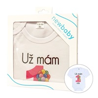 Body s potiskem New Baby Už mám 1 rok růžové - dárkové balení