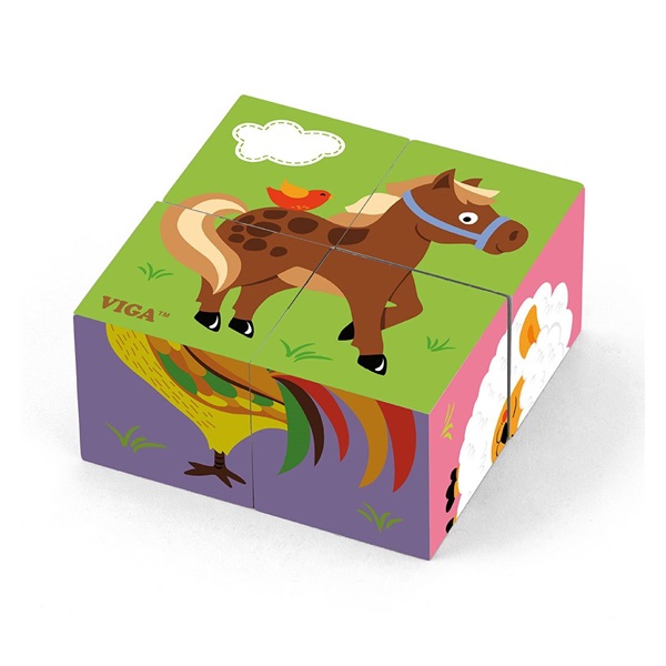 Dřevěné puzzle kostky pro nejmenší Viga Farma
