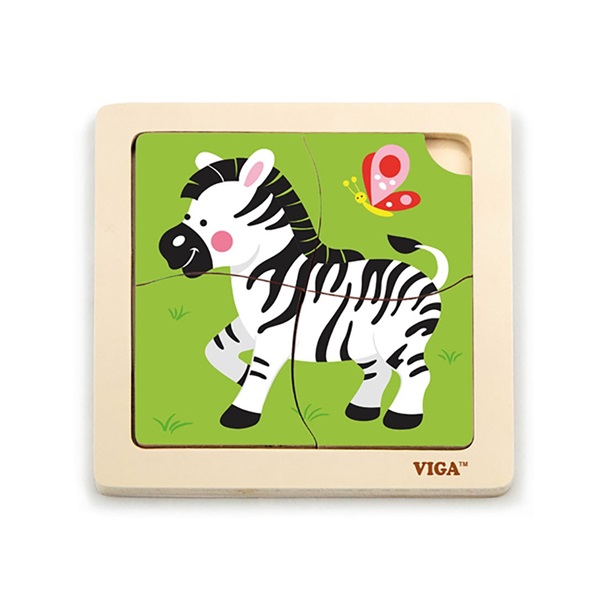 Dřevěné puzzle pro nejmenší Viga 4 ks Zebra