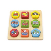 Dřevěné vkládací puzzle tvary s autíčky Viga