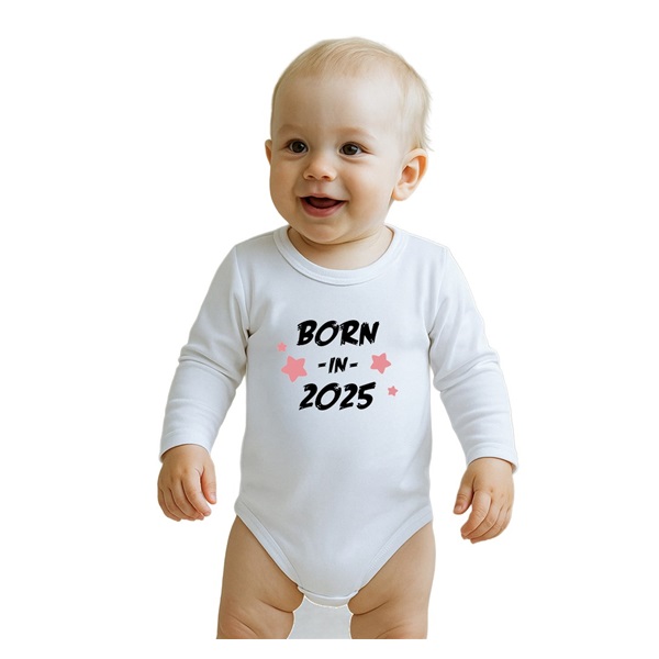 Dětské body s potiskem New Baby BORN IN 2025 pink