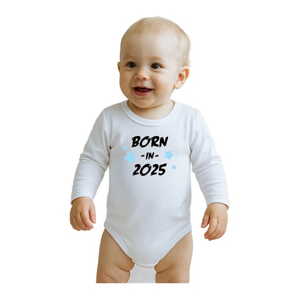 Dětské body s potiskem New Baby BORN IN 2025 blue