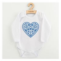 Dětské body s potiskem New Baby Lidový vzor modré srdíčko