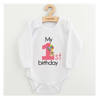 Dětské body s potiskem New Baby My first birthday pink