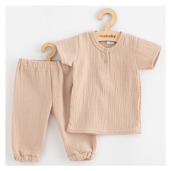 Kojenecká mušelínová souprava tričko a kalhoty New Baby beige