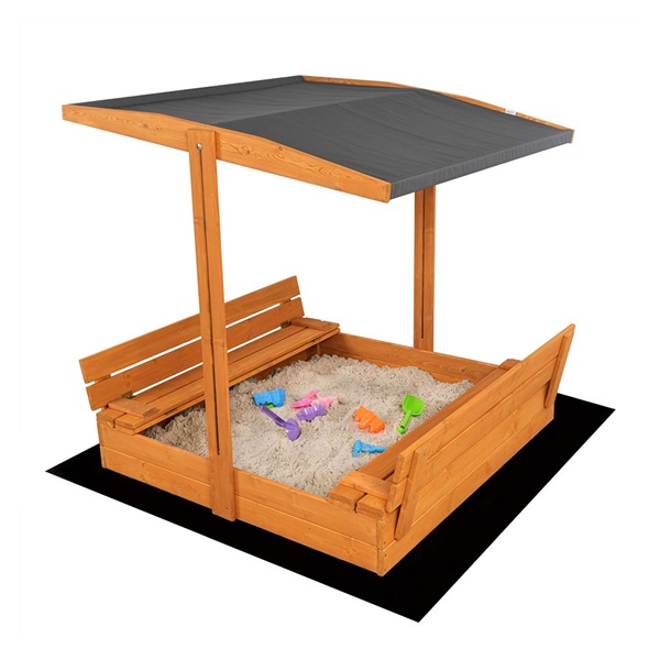 Dětské dřevěné uzavíratelné pískoviště s lavičkami a stříškou Baby Mix 120x120 cm šedé