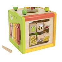 Dřevěná edukační kostka 5v1 s bludištěm a xylofonem Viga