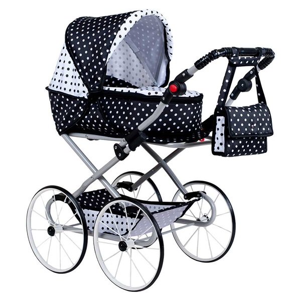 Dětský Retro kočárek pro panenky 2v1 New Baby Natálka bílo-černý (POŠKOZENÝ OBAL