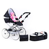 Dětský Retro kočárek pro panenky 2v1 New Baby Natálka bílo-černý (POŠKOZENÝ OBAL