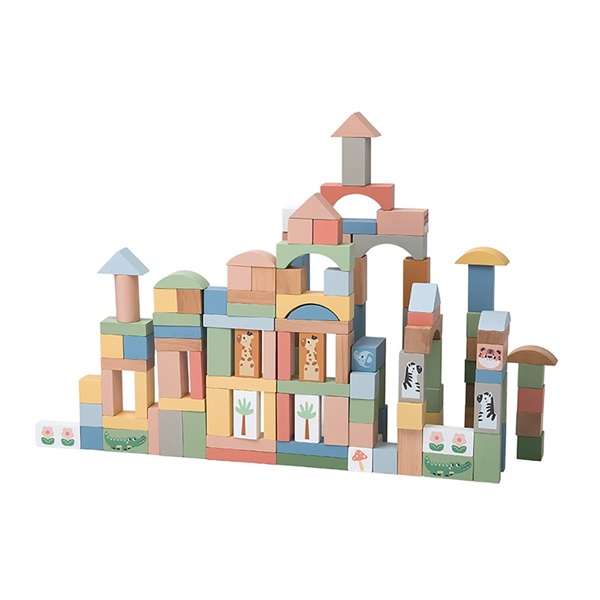 Dřevěné kostky Safari 120 ks Montessori Baby Mix