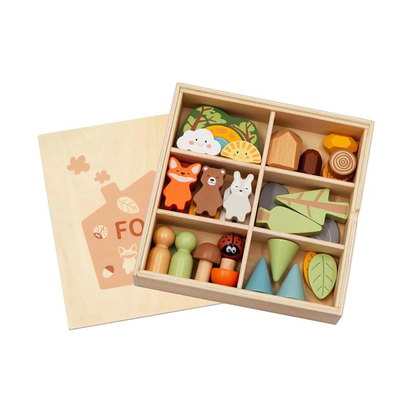 Dřevěná Montessori sada 40 figurek Les